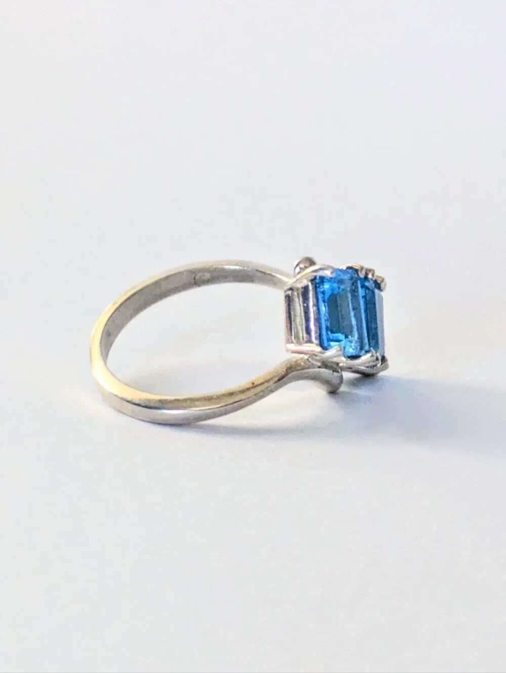 Sterling Silver 3.90 CTW Emerald Cut Swiss Blue Topaz Vintage Ring Size 6.5